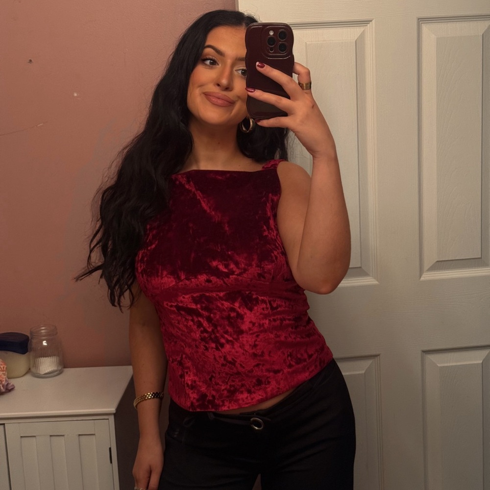 Velvet Sleeveless Top in Rich Burgundy